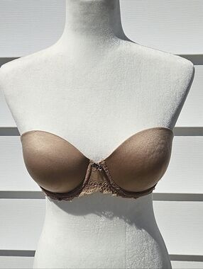 PINK Victoria's Secret Strapless Molded Cup Bra in Taupe Brown Push Up.